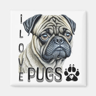 I Love Pugs Cute Dog Owners Magnet