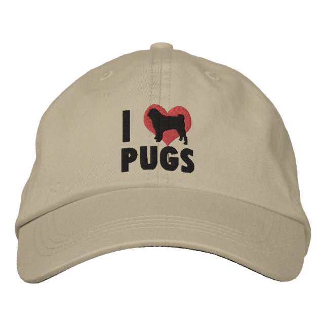 I Love Pugs Embroidered Hat (Front)