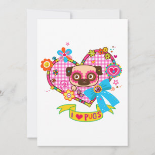 I Love Pugs! Flat Greeting Card