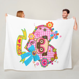 I Love Pugs! Fleece Blanket