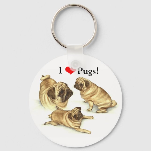 I Love Pugs Key Chain (Front)