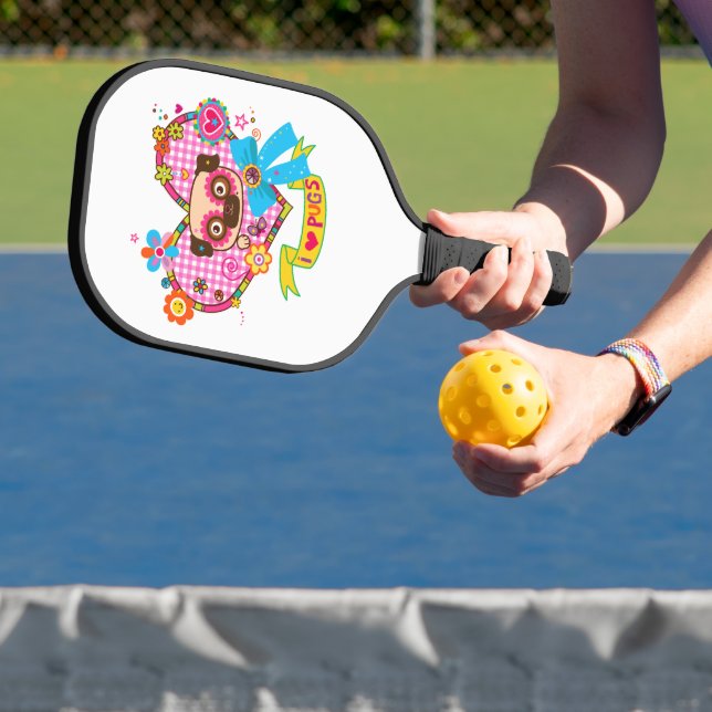 I Love Pugs! Pickleball Racket Paddle (Insitu)