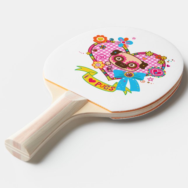 I Love Pugs! Ping Pong Paddle (Front Angle)