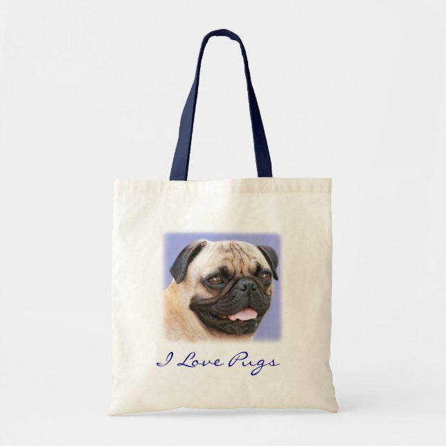 I Love Pugs Portrait Canvas Budget Totebag Tote Bag (Front)