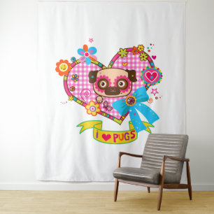 I Love Pugs! Tapestry