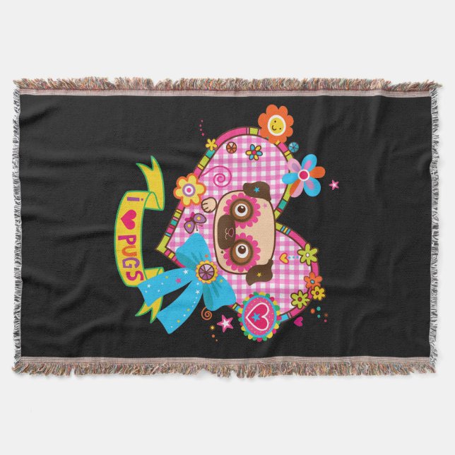 I Love Pugs! Throw Blanket (Front)