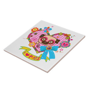 I Love Pugs! Tile