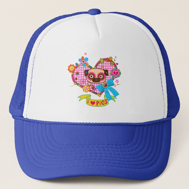 I Love Pugs! Trucker Hat (Front)