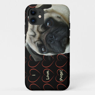 I Love Pugs with Hearts iPhone 11 Case