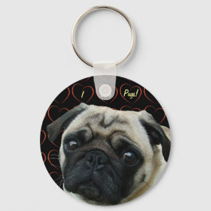 I Love Pugs with Hearts Key Ring