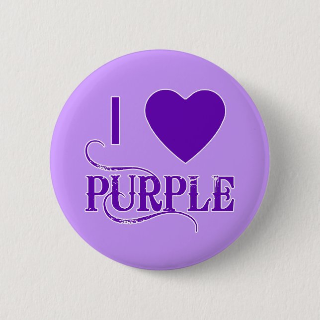 I Love Purple with Purple Heart 6 Cm Round Badge (Front)