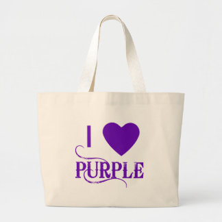 I Love Purple with Purple Heart Large Tote Bag