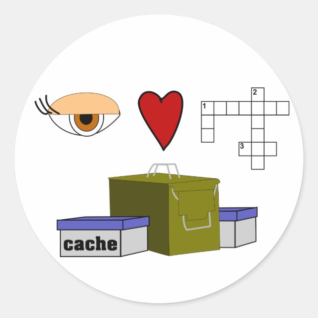 I Love Puzzle Caches Rebus Geocaching Swag Custom Classic Round Sticker (Front)