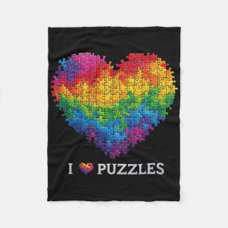 I Love Puzzles Jigsaw Puzzle Heart Rainbow For Men Fleece Blanket