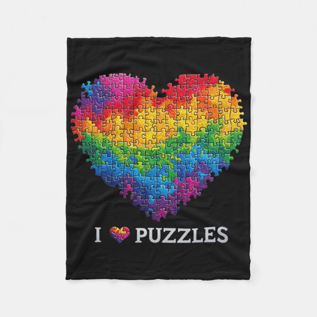 I Love Puzzles Jigsaw Puzzle Heart Rainbow For Men Fleece Blanket (Front)