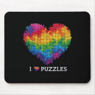 I Love Puzzles Jigsaw Puzzle Heart Rainbow For Men Mouse Pad