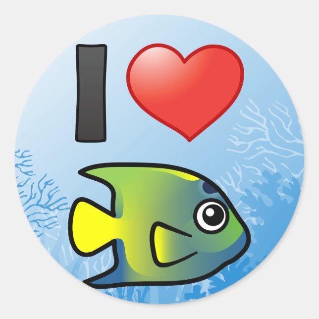 I Love Queen Angelfish Classic Round Sticker (Front)