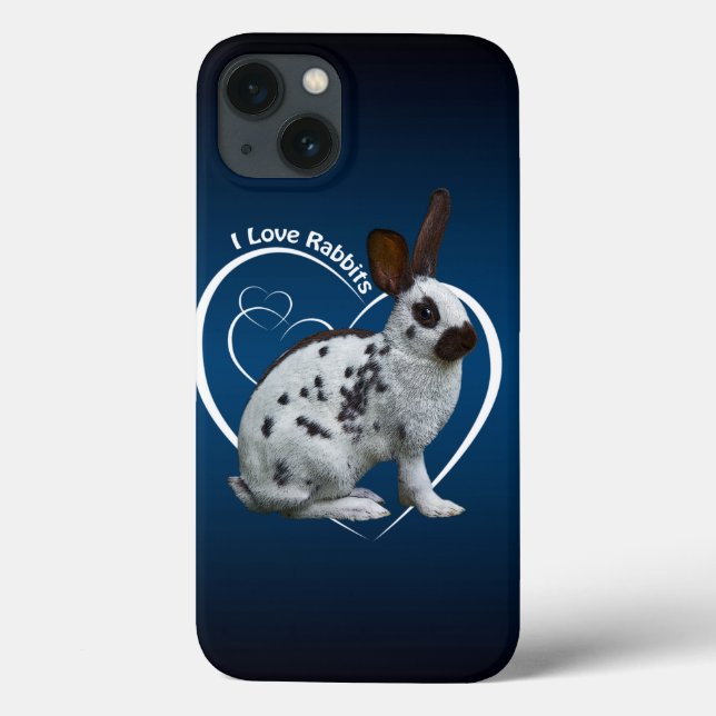 I Love Rabbits iPad Case (Blue/Black) (Back)