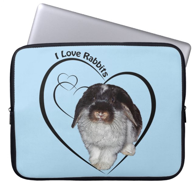 I Love Rabbits Laptop Sleeve (Light Blue) (Front)