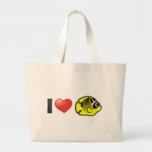 I Love Racoon Butterflyfish Large Tote Bag