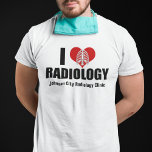 I Love Radiology Cool Custom Radiologist Clinic T-Shirt<br><div class="desc">I Love Radiology. A cool custom radiologist t-shirt with a ribcage in front of a red heart for an x-ray technologist or radiologic technician. Customise with your clinic name.</div>