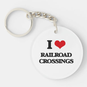 I Love Railroad Crossings Key Ring