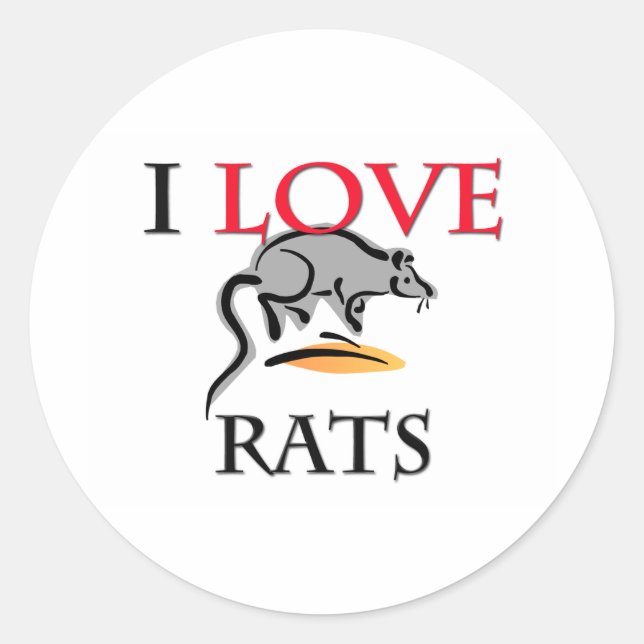 I Love Rats Classic Round Sticker (Front)