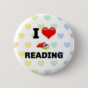 I Love Reading, colourful design   6 Cm Round Badge