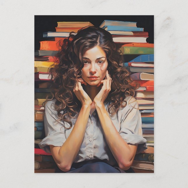I love reading, portrait of a lady, Bookish Postcard (Front)