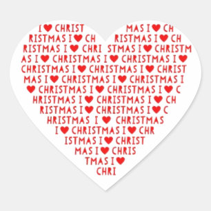 I Love Red Heart Shape Christmas Christ Holiday Sticker