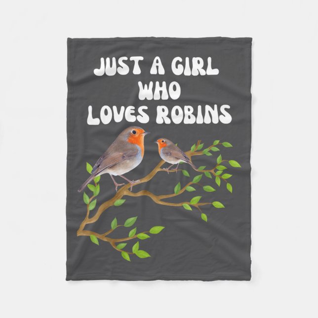 I Love Robins Bird Lover Colourful Present  Fleece Blanket (Front)