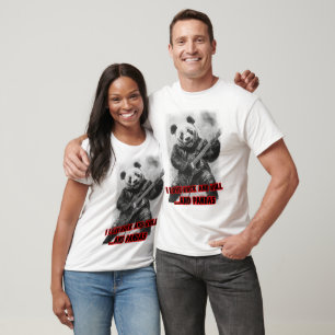 I Love Rock and Roll and Pandas on a Black T-Shirt