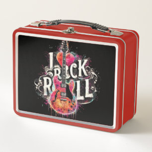 I Love Rock N Roll Electric Guitar Painting Metal Lunch Box