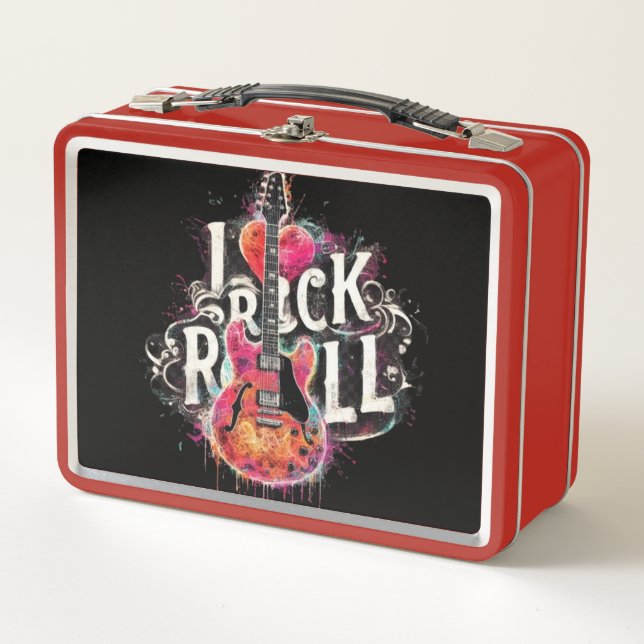 I Love Rock N Roll Electric Guitar Painting Metal Lunch Box (Front)