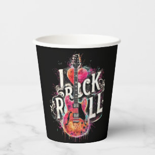 I Love Rock N Roll Electric Guitar Painting Paper Cups