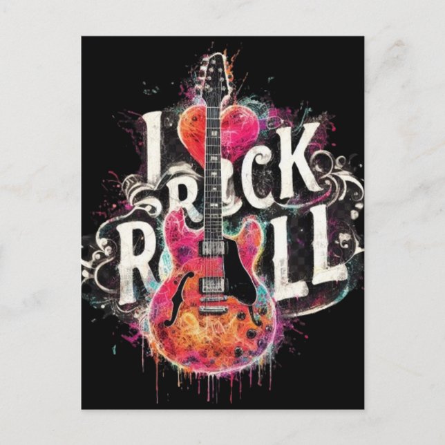 I Love Rock N Roll Electric Guitar Painting Postcard (Front)