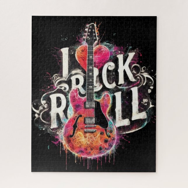 I Love Rock N Roll Electric Guitar Painting Red Jigsaw Puzzle (Vertical)