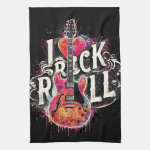 I Love Rock N Roll Electric Guitar Painting Tea Towel
