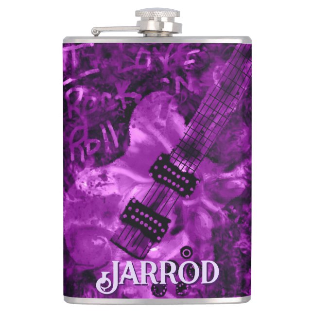 I Love Rock 'N Roll Electric Guitar Personalised Hip Flask (Front)