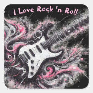 I Love Rock N Roll Electric Guitar Personalised Square Sticker