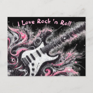 I Love Rock N Roll Electric Guitar Pink Black Postcard