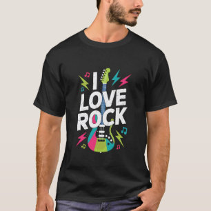 I Love Rock Vibrant Electric Guitar Design T-Shirt