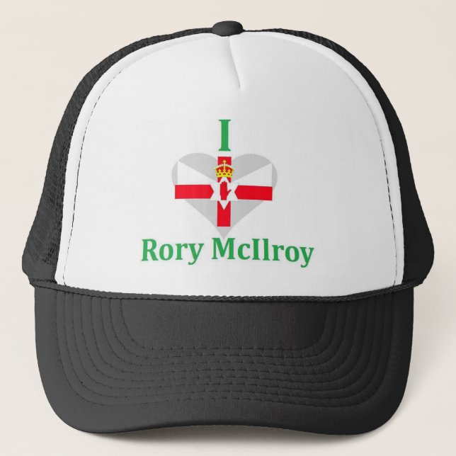 I Love Rory McIlroy Northern Ireland Flag Style Trucker Hat (Front)