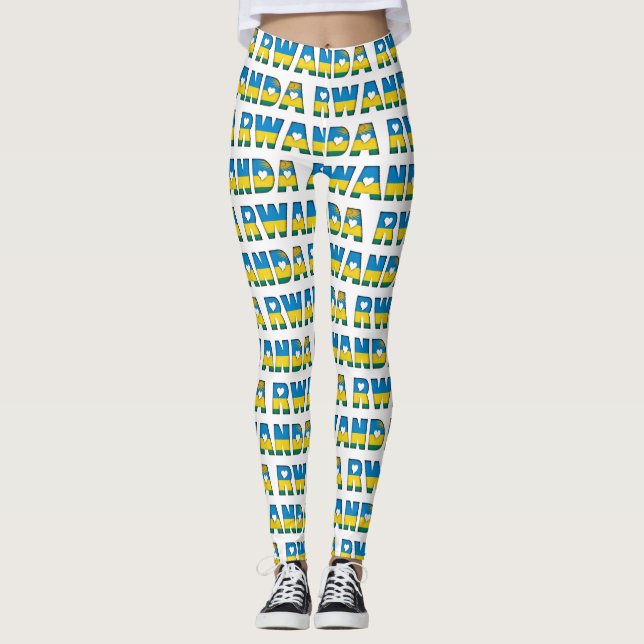I Love Rwanda Flag Colours Typography Pattern Cute Leggings (Front)