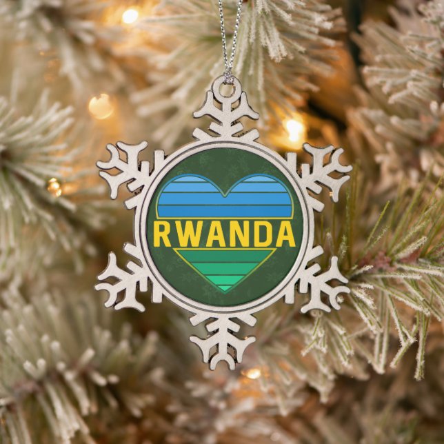 I Love Rwanda, Rwandan Rwandese Heart Snowflake Pewter Christmas Ornament (Tree)