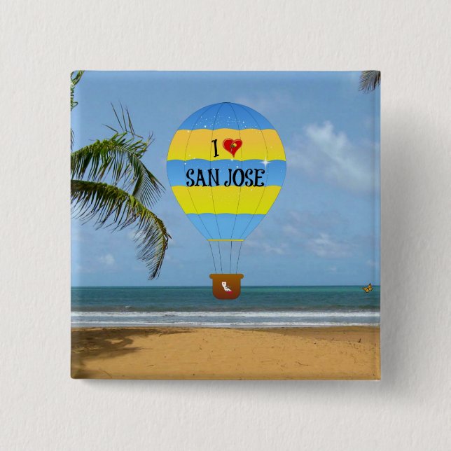 I Love San Jose Hot Air Balloon Beach Scene 15 Cm Square Badge (Front)
