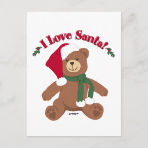 I Love Santa! Christmas Teddy Bear Holiday Postcard