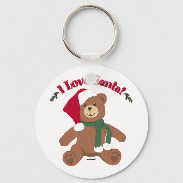 I Love Santa! Christmas Teddy Bear Key Ring (Front)
