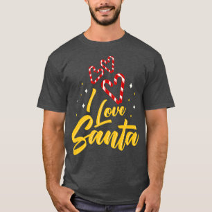 I Love Santa Novelty Christmas Candy Cane Xmas Hea T-Shirt