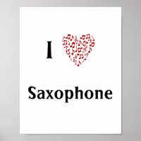 I Love Saxophone Red Heart of Music Notes
